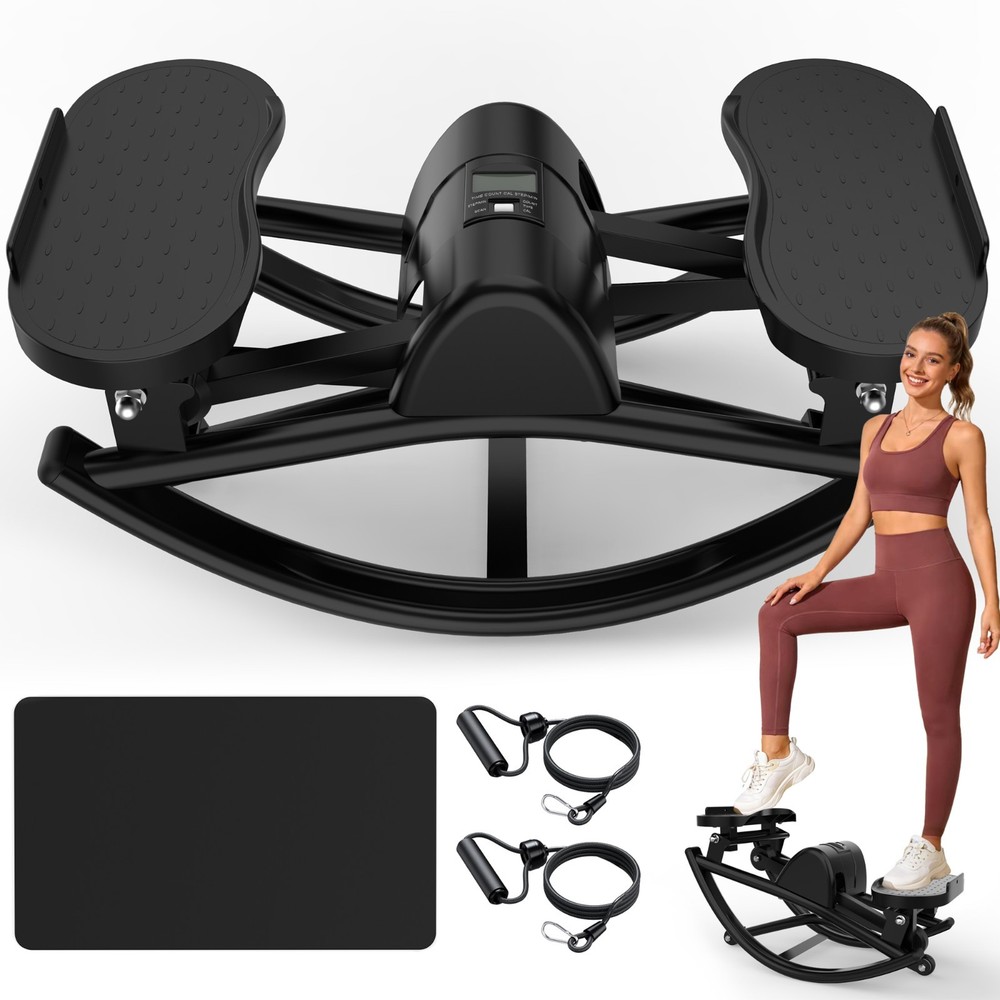 Lateral Rocking Stepper with Resistance Bands, LCD & Mat