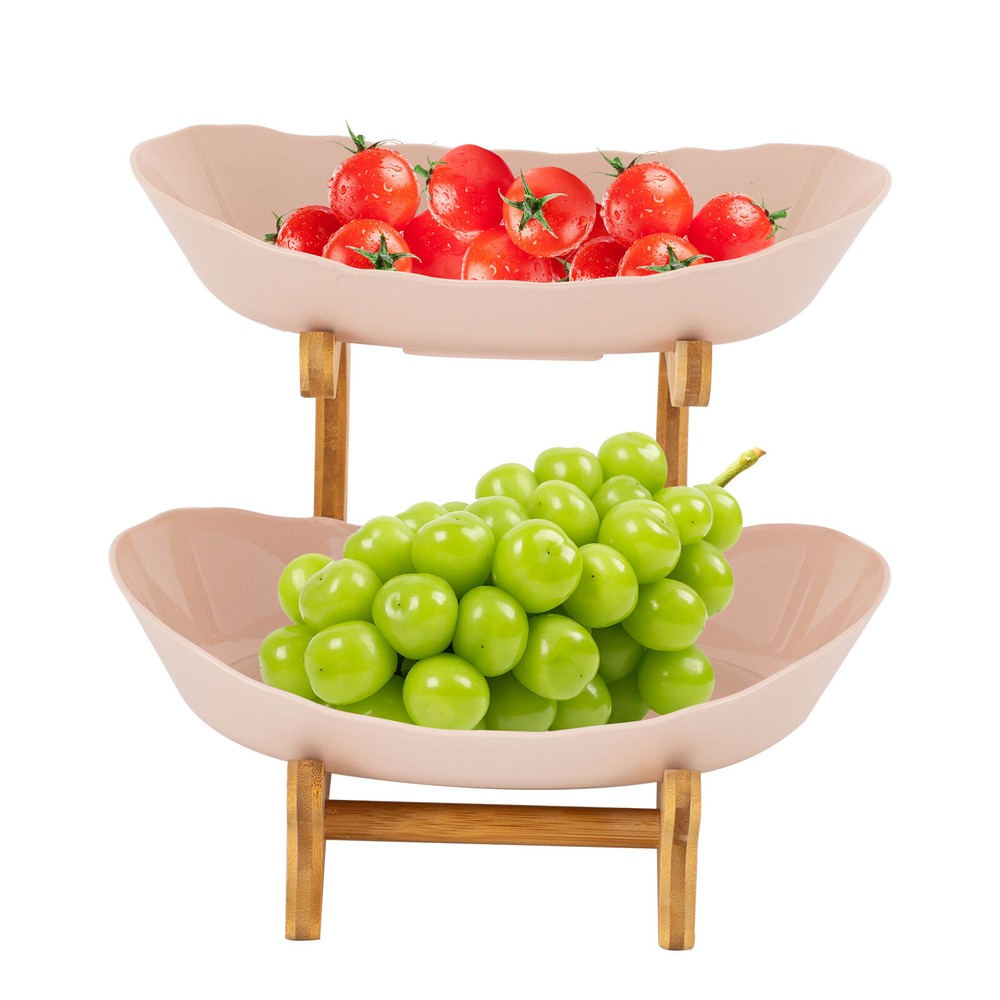 2 Tier Fruit Bowl, Fruit Basket Stand, Fruit Serving Tray Beige