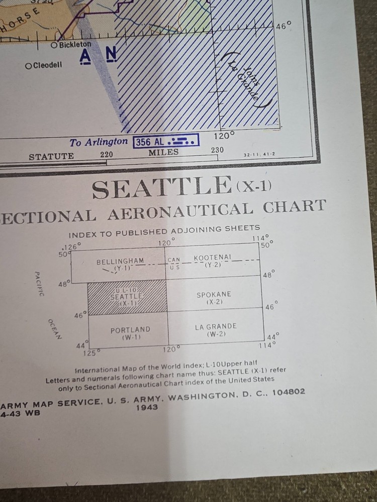 WWII US Coast Guard Map of Seattle Dated 1943