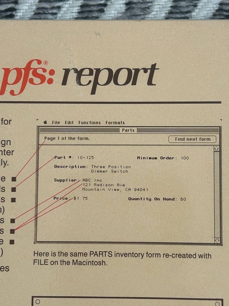 PFS File & Report Macintosh 3.5” Software w/ Box Manuals Sample Copy