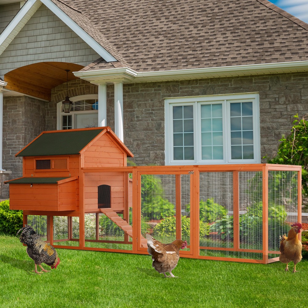 Solid Fir Wooden Backyard Chicken Coop Hen House with Attached Nesting Cube