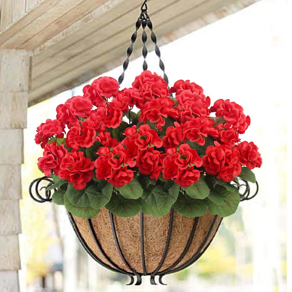 3 Pcs Artificial Geraniums Flowers Silk Geraniums for Outdoors UV Resistant R...