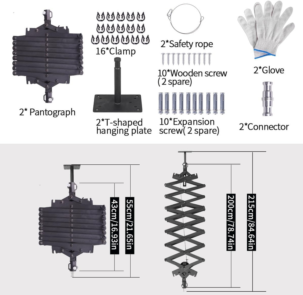 2Packs 2M/78.7Inch Drop Pantograph for Studio Ceiling Rail System Pantograph