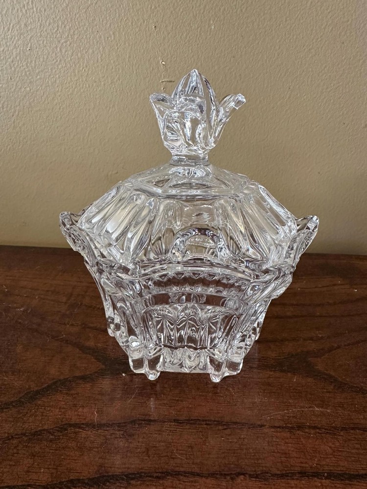 Vintage Cut Glass Hexagonal Trinket Box/ Serving Dish