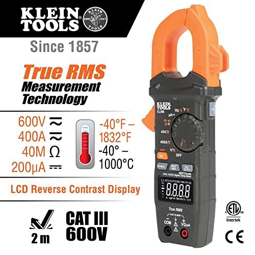Klein Tools CL390 Digital Clamp Meter, Reverse Contrast Display, Auto Ranging