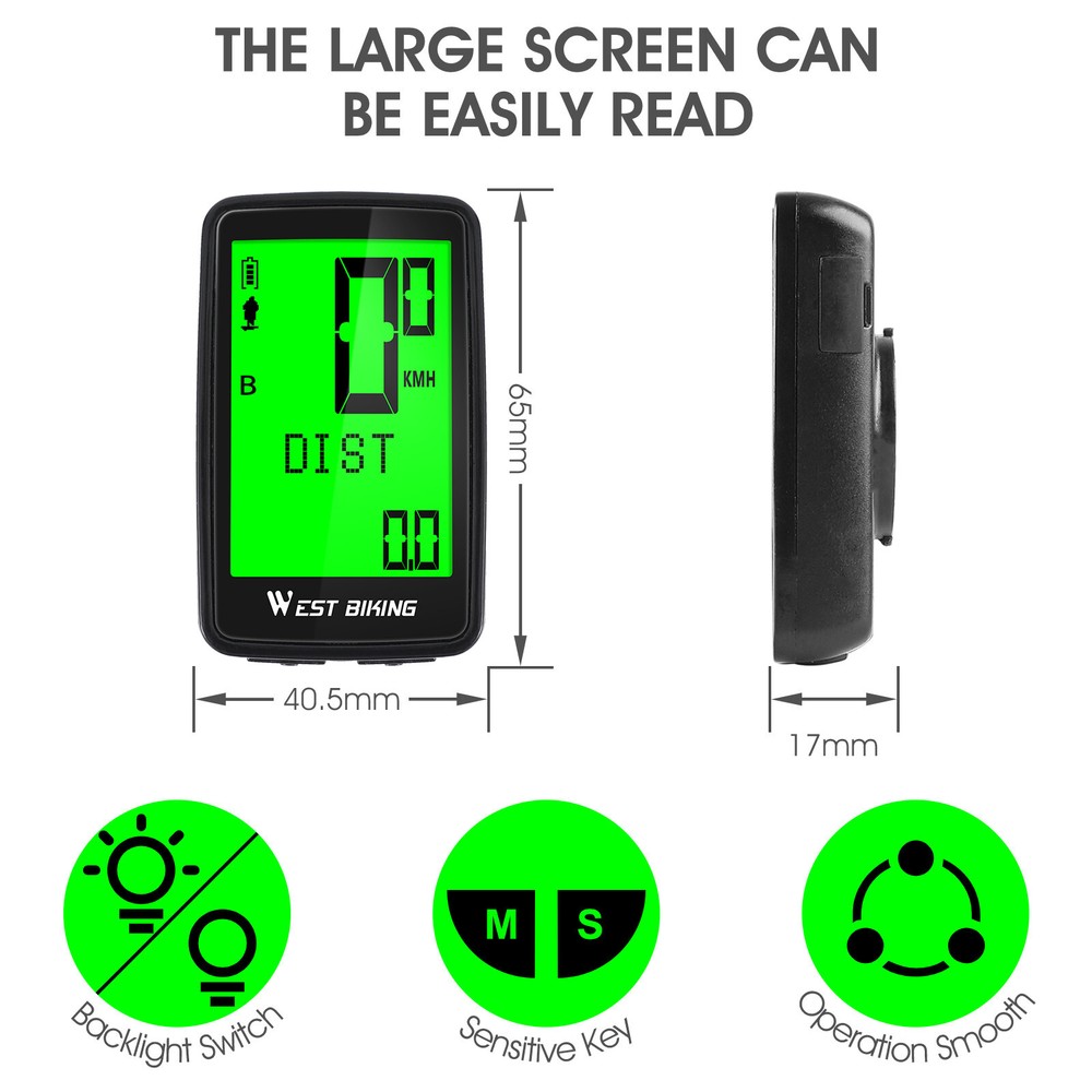 WEST BIKING Wireless USB Rechargeable Waterproof Bicycle Computer Speedometer