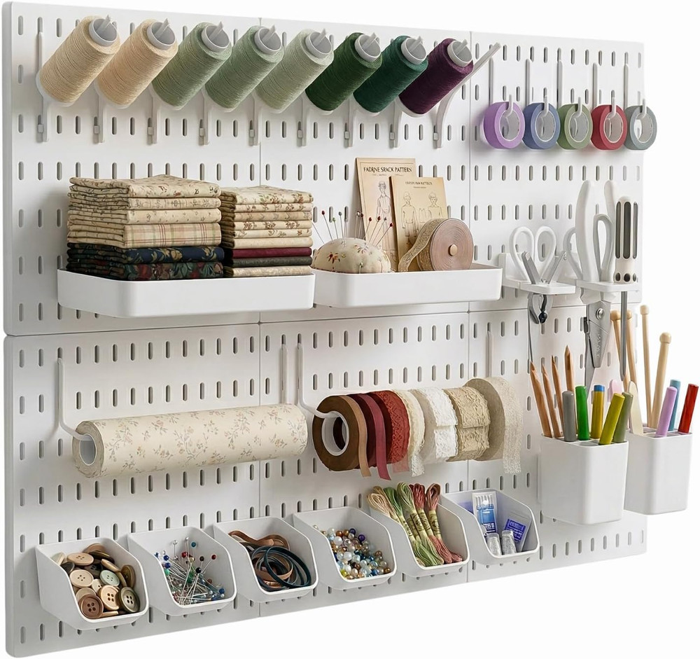Modular Pegboard Kit with Accessories - Wall Organizer for Crafts & Tools, White