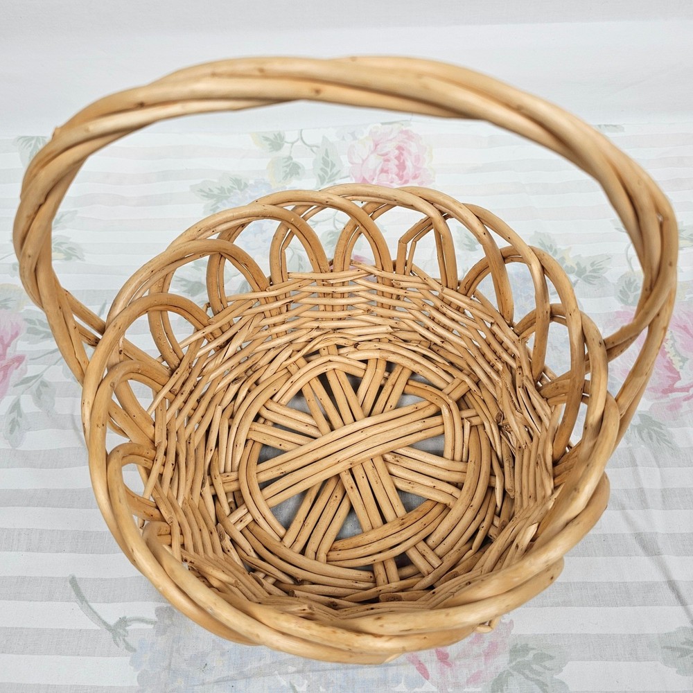 Wicker Woven Basket Natural Tone Decorative Handle Set
