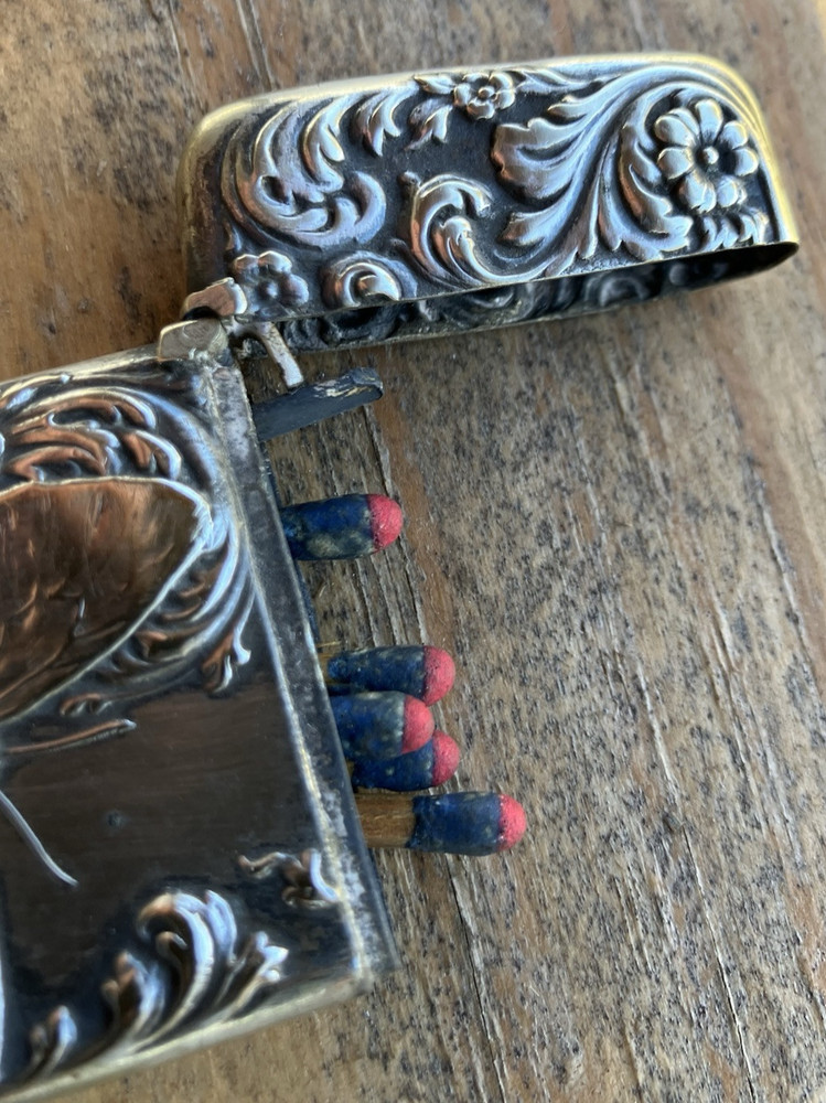 Antique Silver Butterfly Match Safe--Free Ship