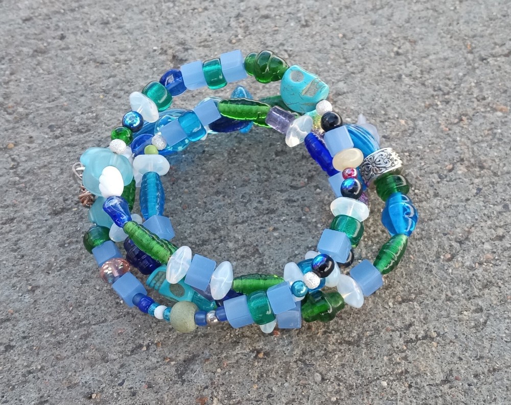 Blue & Green Glass Beaded Bracelets