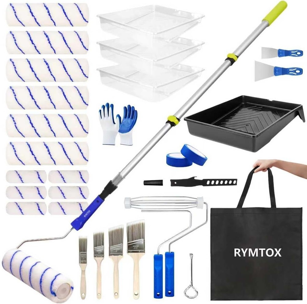 33PCS Professional Paint Roller Kit with Adjustable 2-4FT Extension Pole