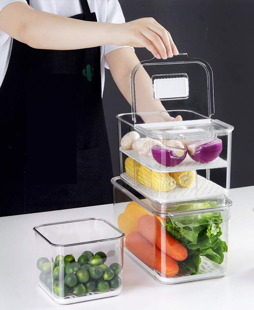SANNO Vegetable Fruit Storage Containers Food Fridge Produce Save Stackable