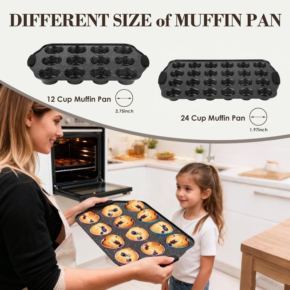 Baking Pans Set Nonstick Bakeware Sets Stackable W/ Silicone Handles 22 Pieces