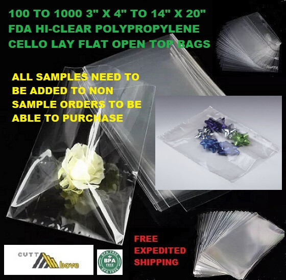 Clear CELLO Lay Flat Plastic Packaging 1.5 MIL Open Top Polypropylene Poly Bags