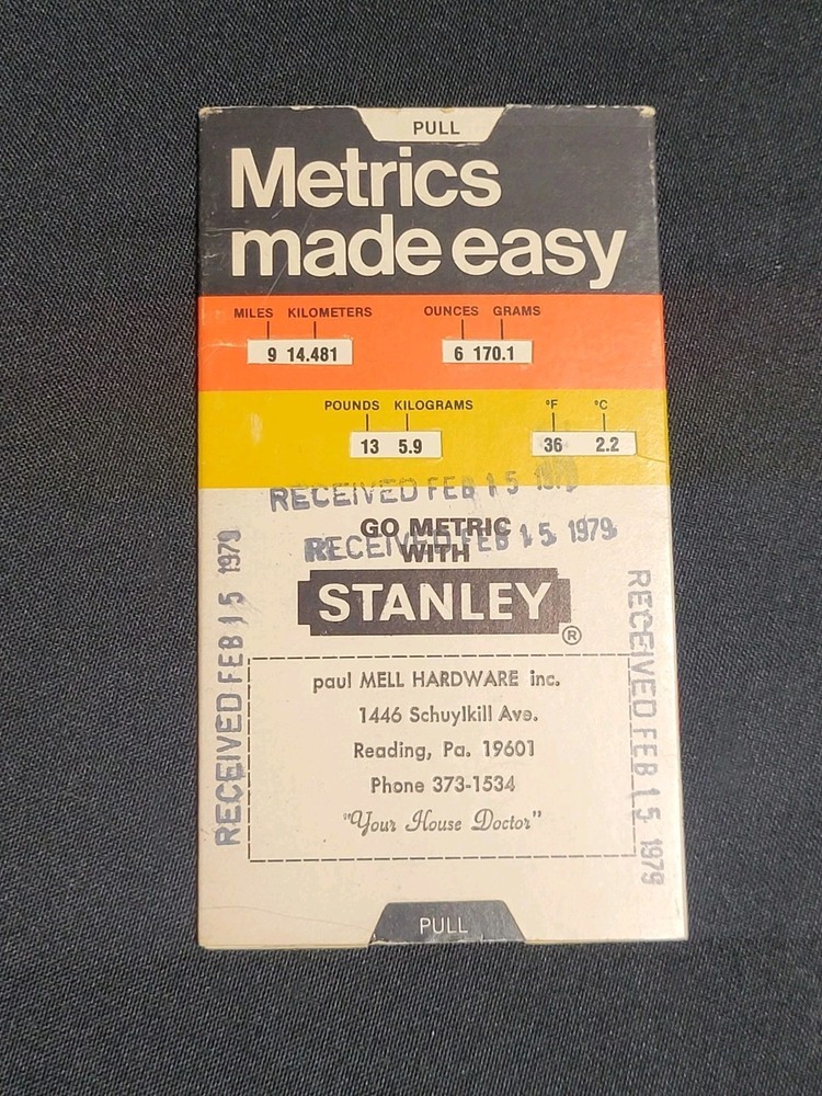 Stanley Metrics Made Easy Slide Pull Out Conversion Chart grams pounds km degree