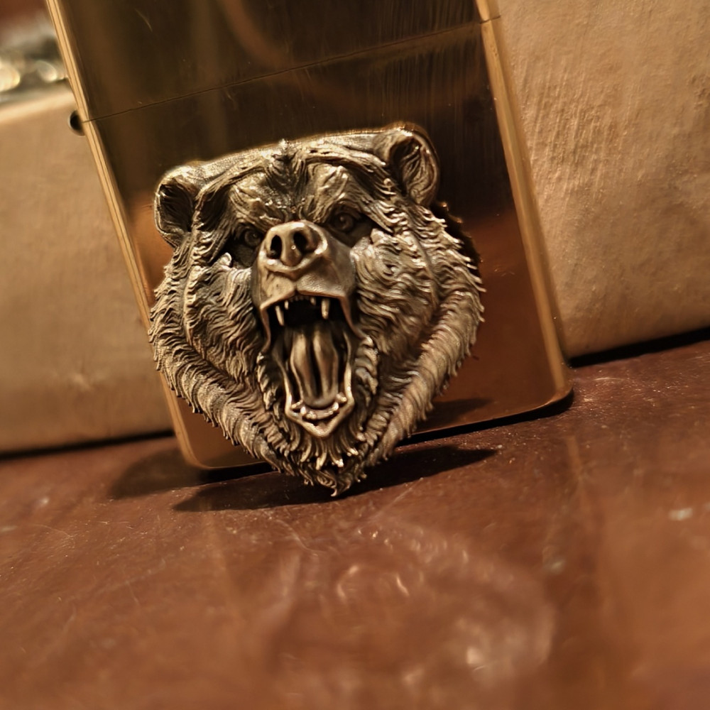 Brass Bear Head Kerosene Lighter Sticker Without Lighter
