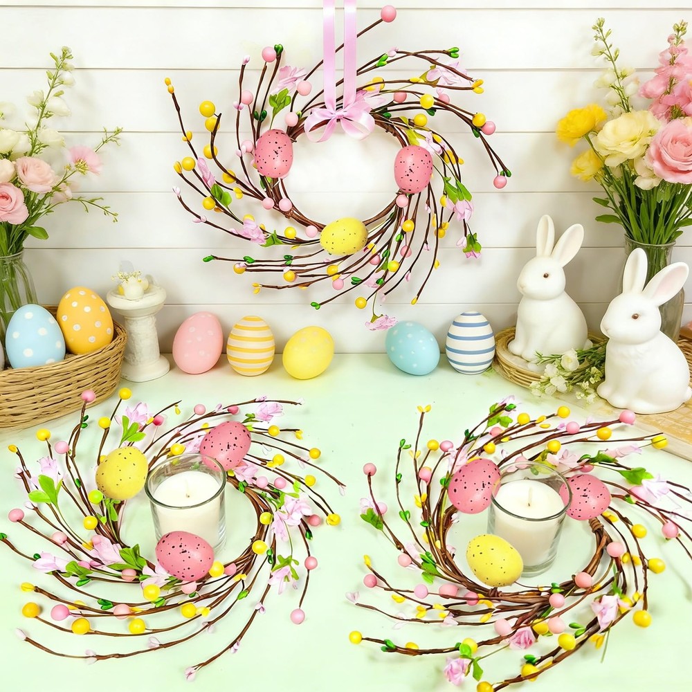 4 Pcs Easter Decorations Small Easter Wreath, 11 Inch Easter Decor Mini Easter..