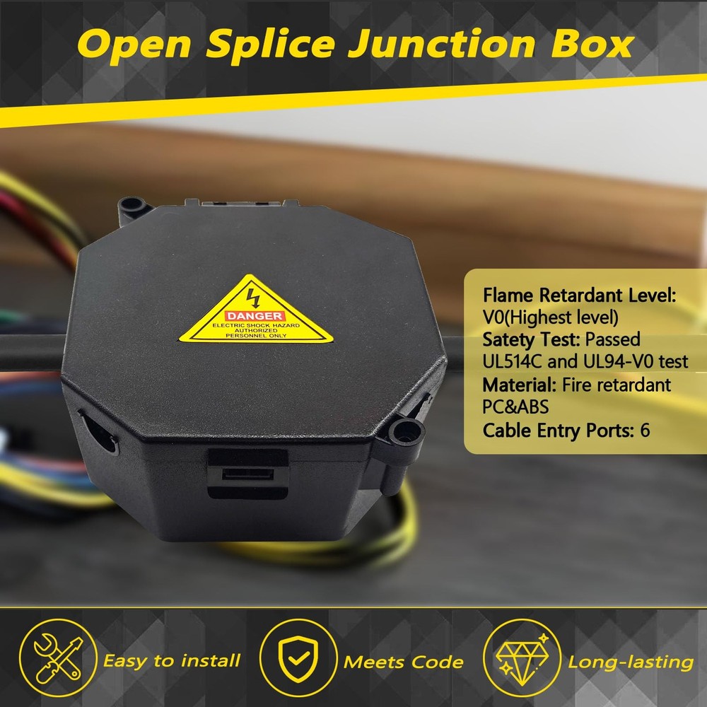 MIARALA Black Open Splice Junction Box (6 Pack), 6 pack,