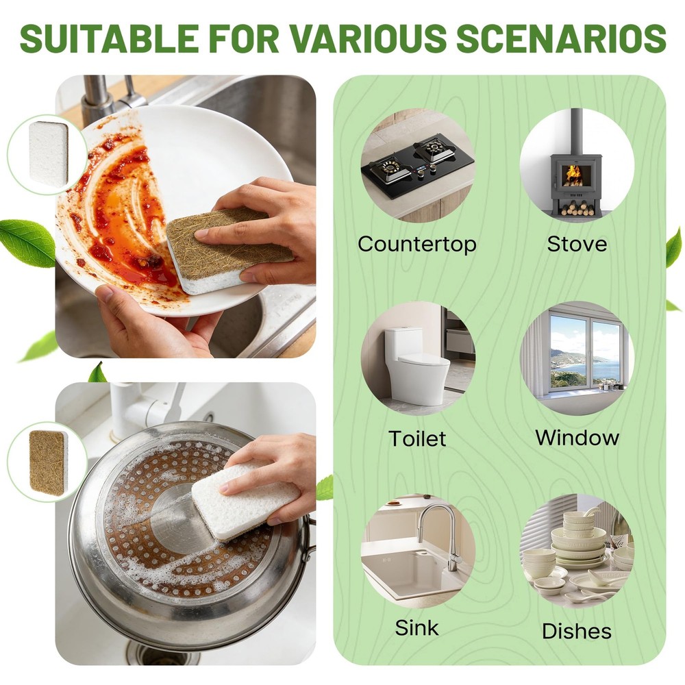 12 Count Plant-Based Kitchen Sponges, Compostable Cellulose Sponge, Biodegrad...