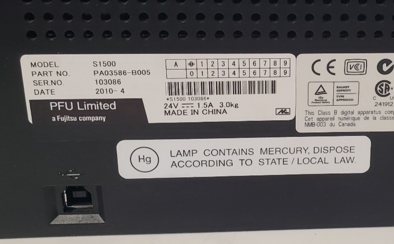 Fujitsu SnapScan S1500 Document Scanner Untested