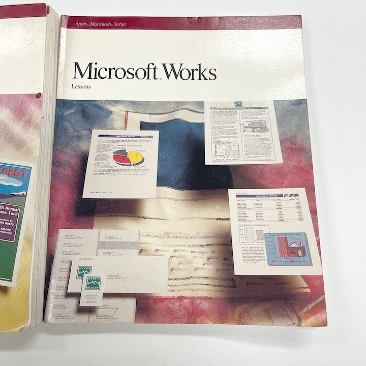 1990 2 Book Set Using Microsoft Works for Apple + Microsoft Works Lessons