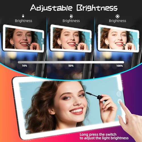 Car Vanity Mirror with Lights 10-Inch Big Surface, Quick-Release & Quick