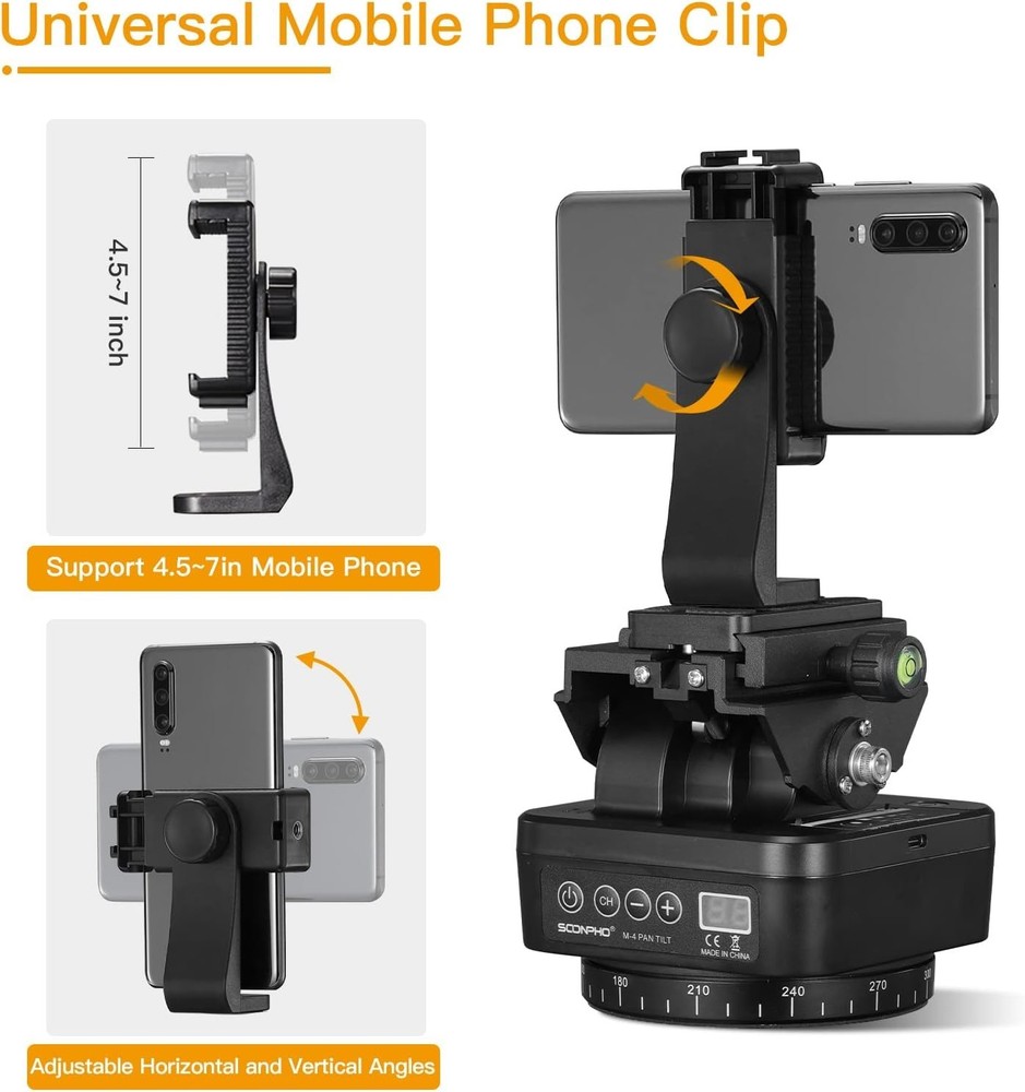 Motorized Panoramic Tripod Head Remote Control Smartphone DSLR Camcorder