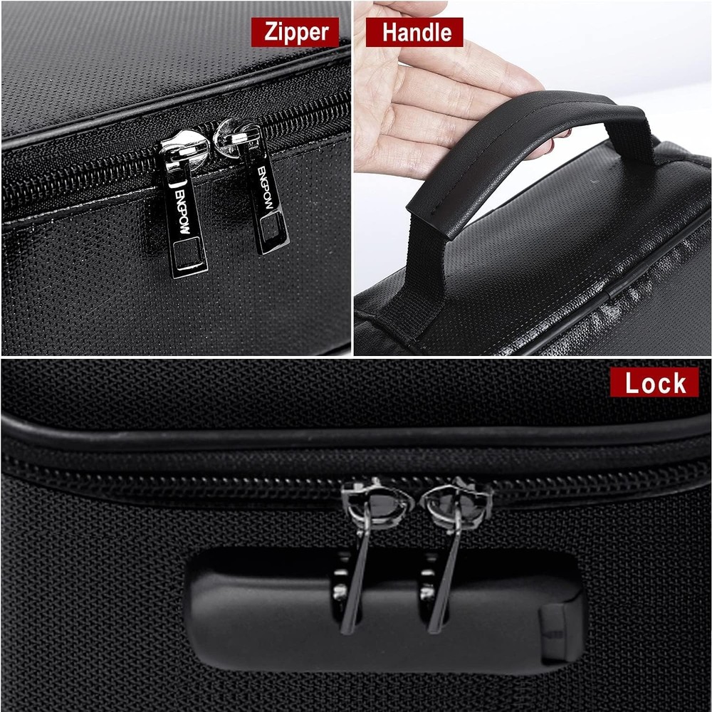 Organizer Case Fireproof Document Bag with Lock (9”x 5.3”x 3.7”), 3-Layer.