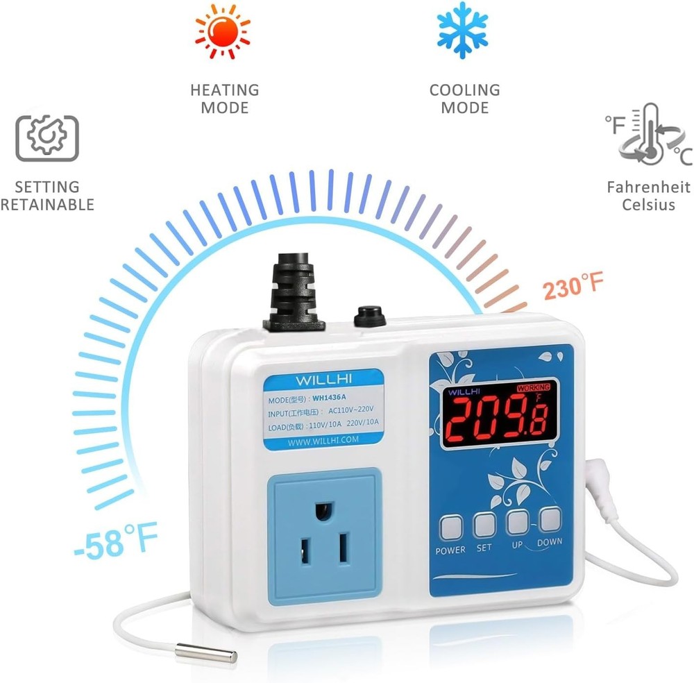 Plug and Play WH1436A Temperature Controller: 10A Efficient Cooking Solution