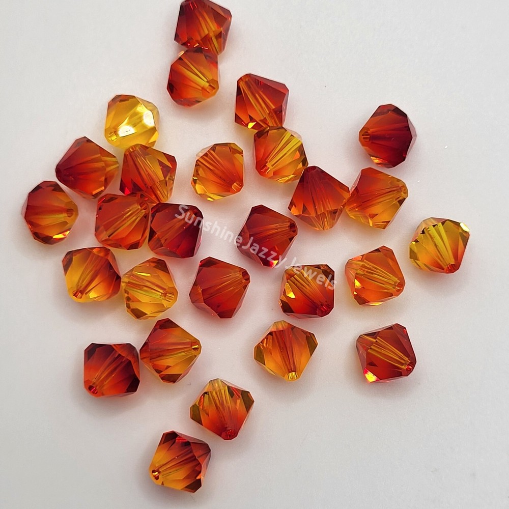 Swarovski Crystal Fire Opal Bicone Beads; 4mm (24pc), 6mm (12pc), 8mm (12pc)