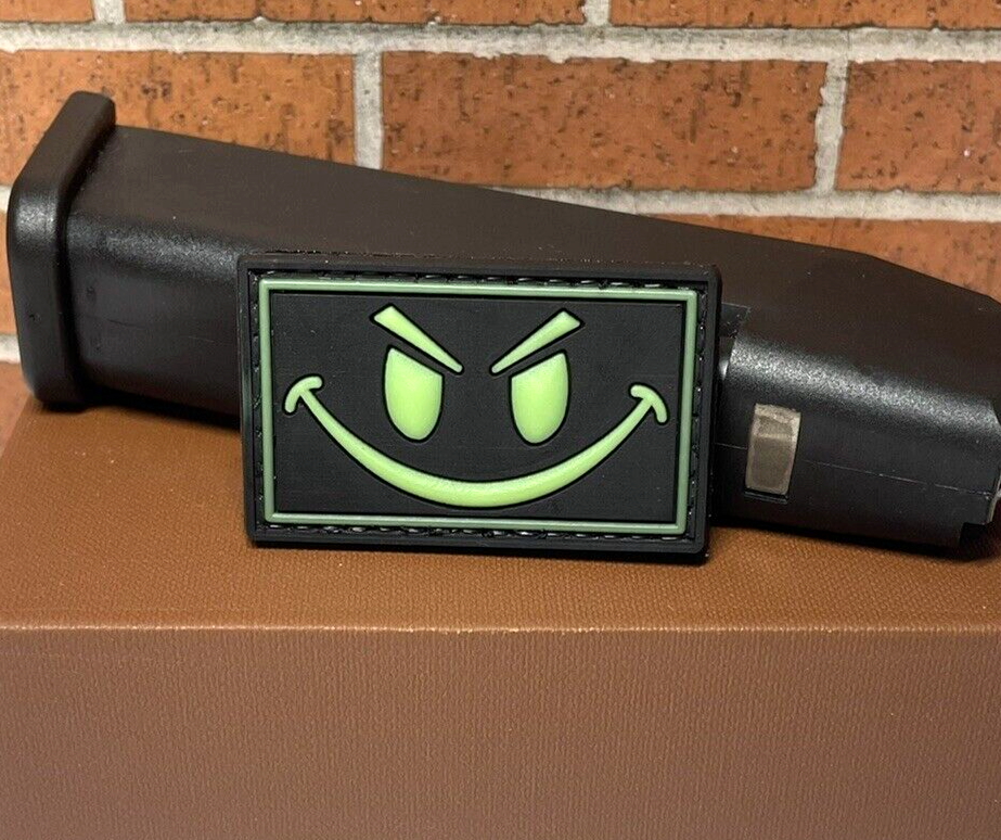 Tactical PVC Patch - Evil Smiley Face Patch - Glow in Dark Morale Funny Patch