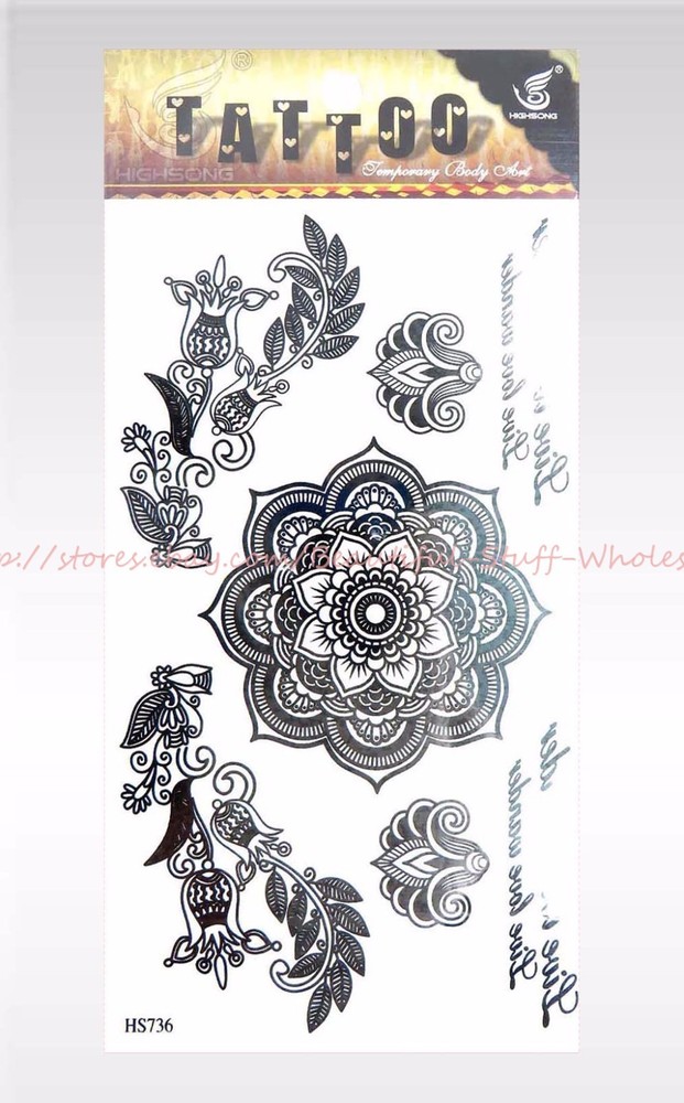 12 sheets rose boho flower black temporary tattoo waterproof tattoos