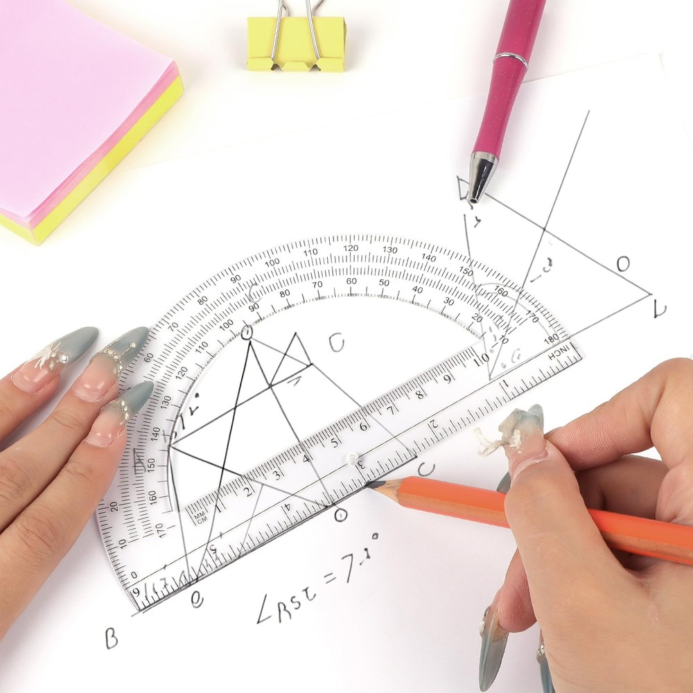 Unjoo Plastic Protractor Math Protractors 180 Degrees for Geometry Classroom ...