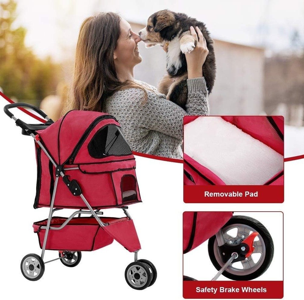 Portable Folding Pet Stroller with Cup Holders - For Medium & Small Dogs & Cats