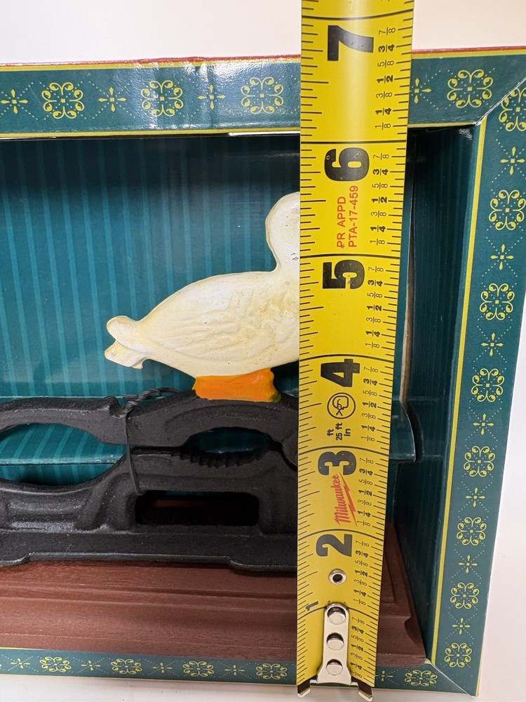 Vintage Cast Iron Duck Nutcracker Wood Base White Goose Handle Rustic Country