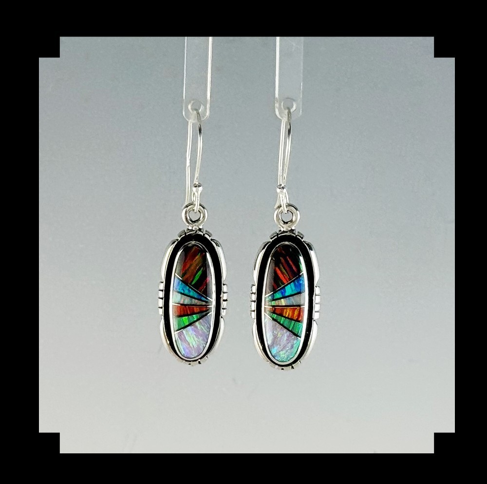Sterling Silver & Multi Color Inlay Opalite Earrings