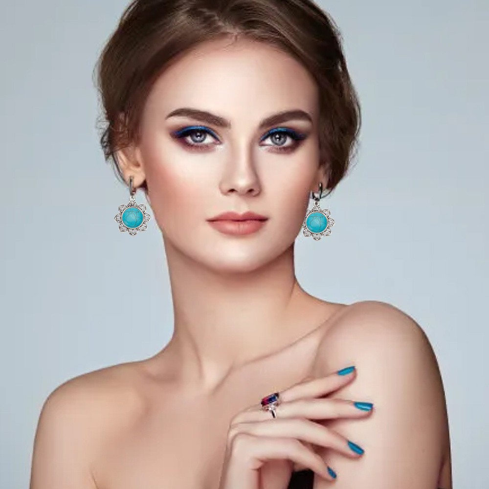 1box 32pcs Making Kit Including Flower Alloy Cabochon Settings Turquoise