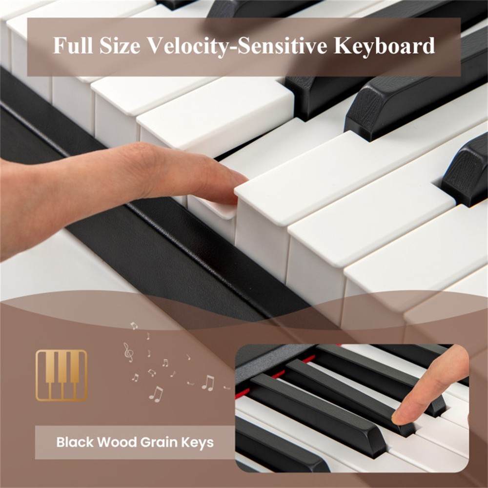 88 Key Velocity Sensitive Digital Piano Split Function for Duet Playing Black