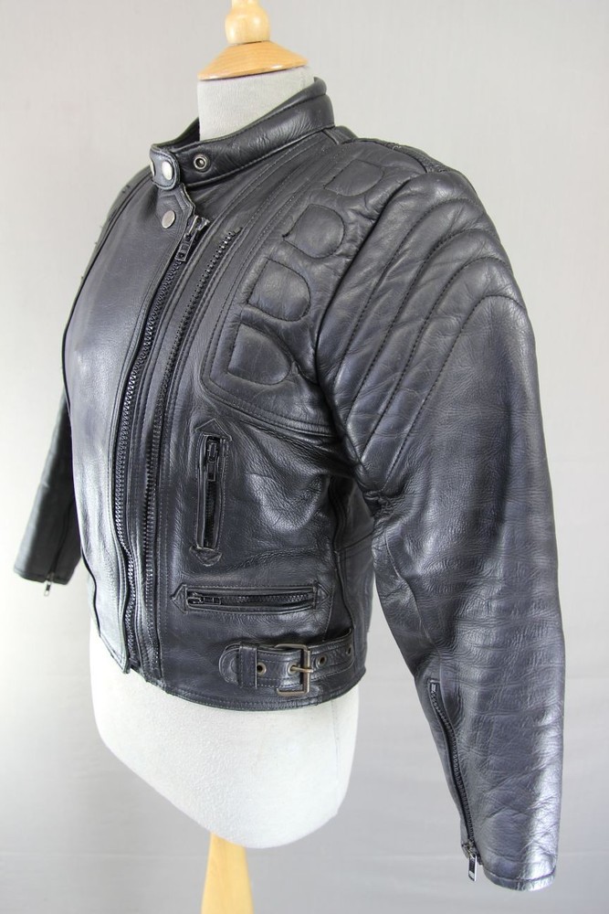 AKITO MERCURY PLUS BLACK LEATHER BIKER JACKET WITH BACK PROTECTOR: SIZE 12