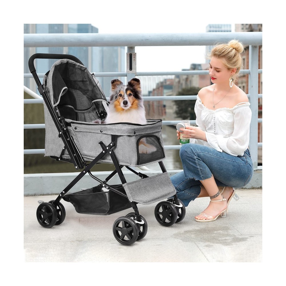 Dog Stroller for Large Medium Dogs & Cats with Reversible Handle, Foldable Pe...