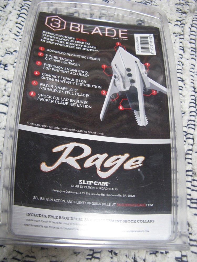 RAGE Slipcam Rear Deploying Broadheads/3+ practice head