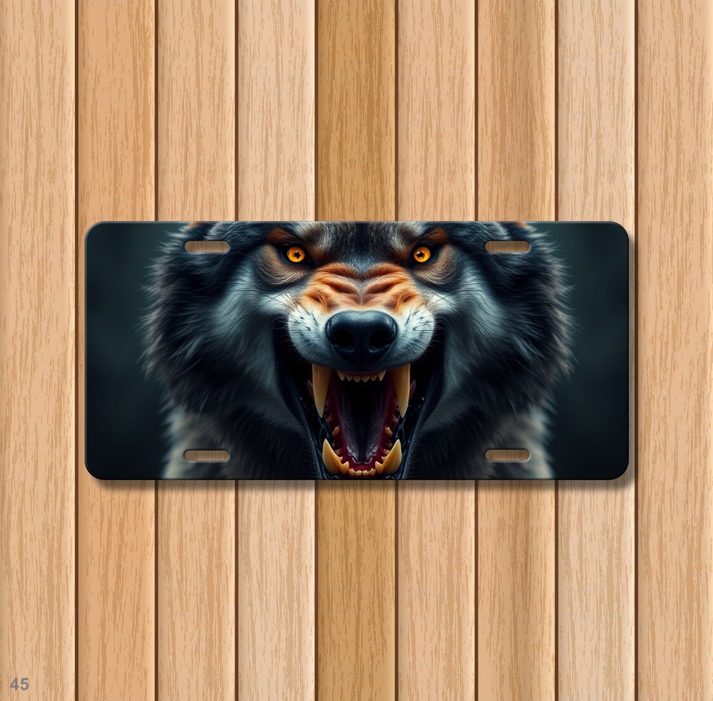 Hyperrealistic Wolf License Plate with Fangs Custom Front Plate Gift Idea