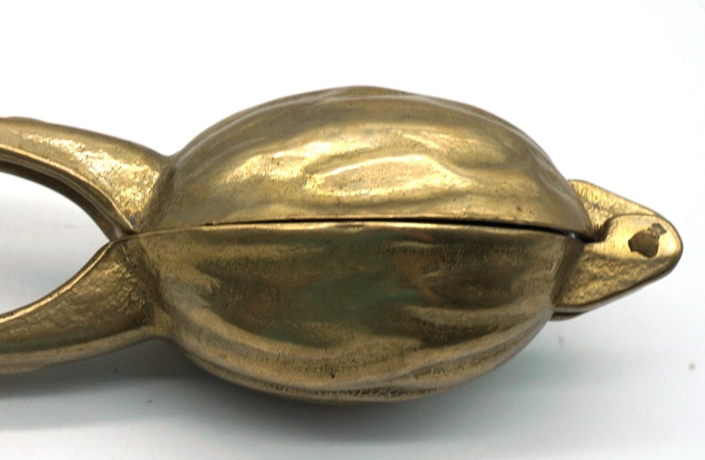 Vintage Solid Brass Walnut Shaped Nut Cracker with Handle Nutcracker