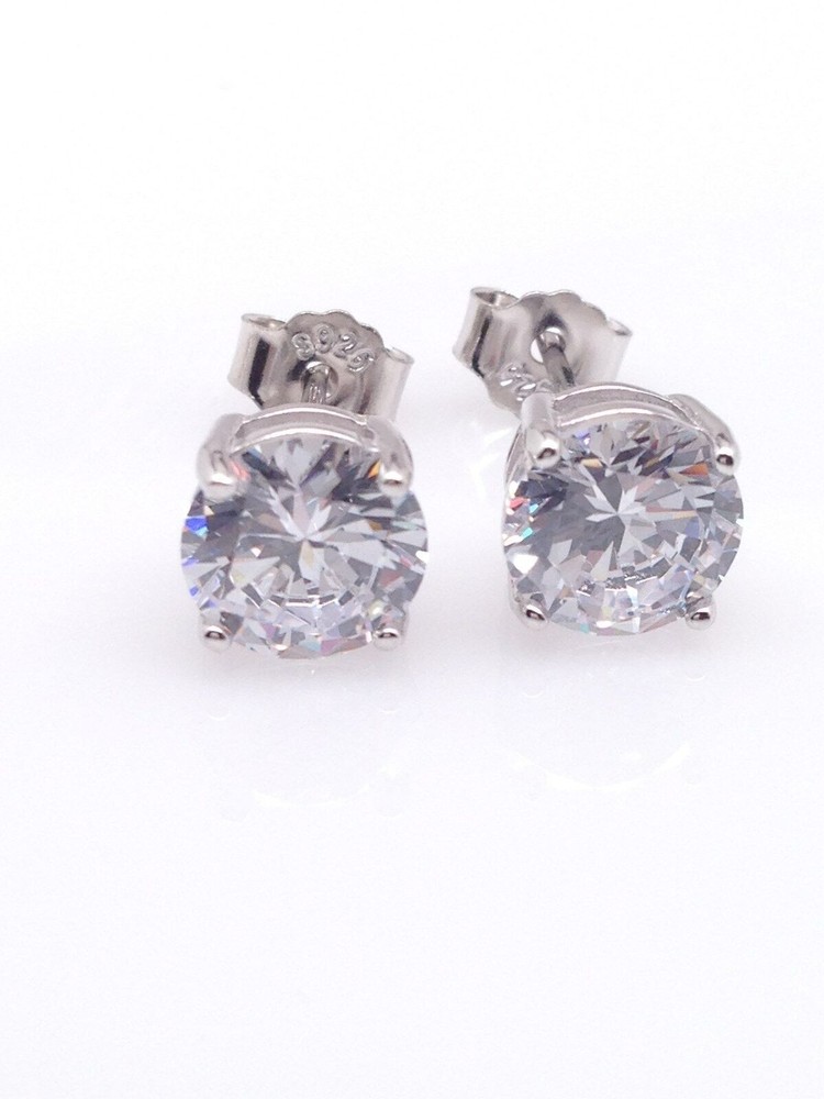 925 Sterling Silver Round Cut CZ Stud Earrings Tiny Dainty Studs 5.8mm