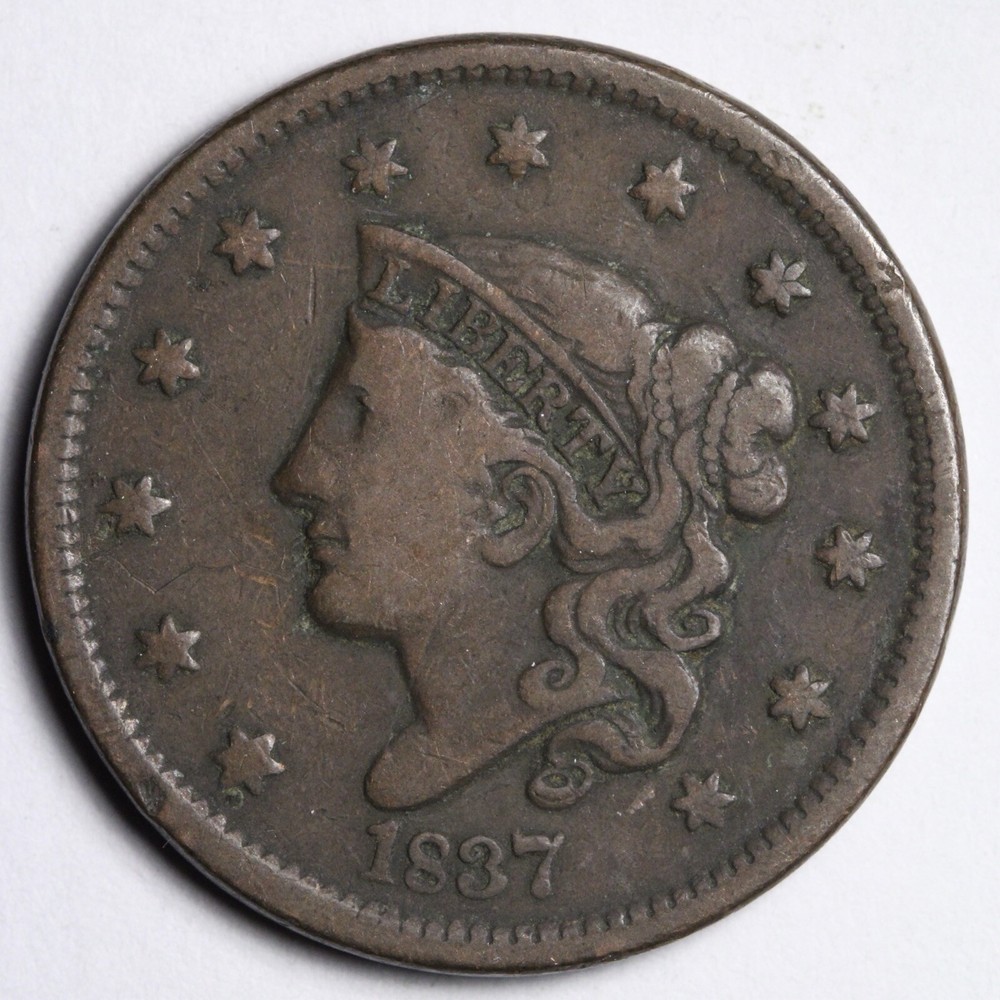 1837 Coronet Head Large Cent CHOICE FINE+ E139 XVCU