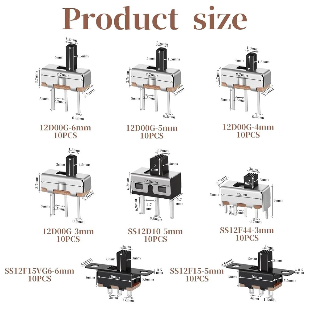 Slide Switch Small Switch, 80PCS Mini Slide Switches 8values Spdt Micro Mini