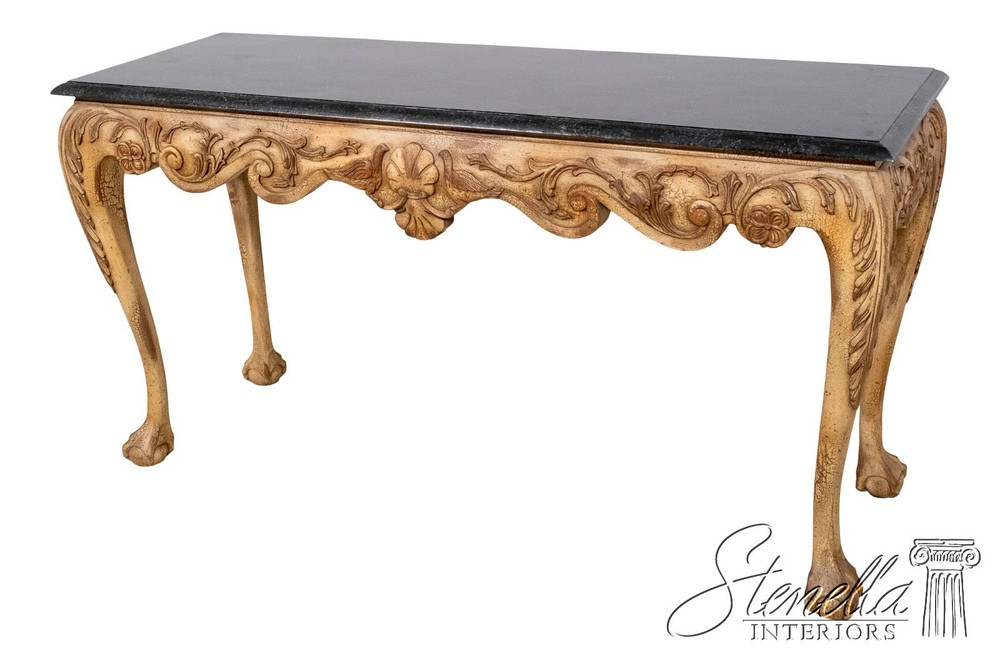 L69937: MAITLAND SMITH Marble Top Distressed Painted Console Table