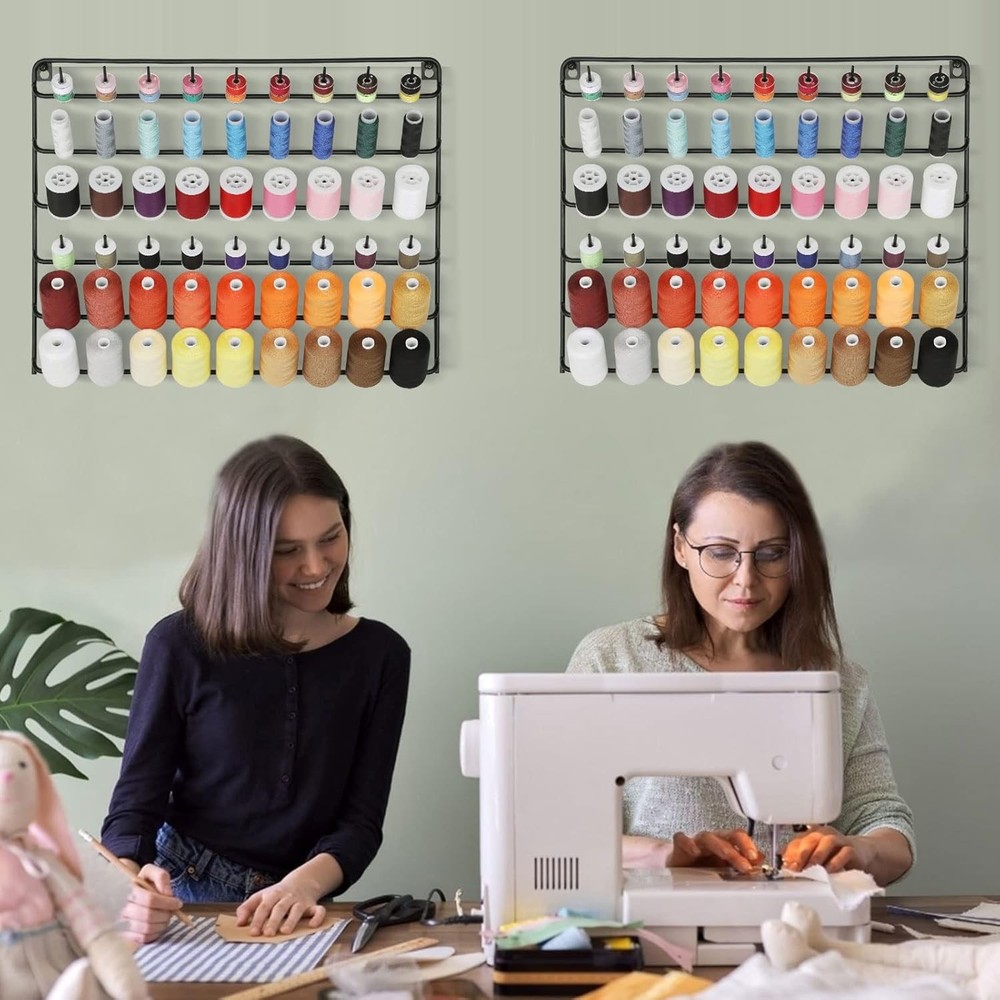 YBING Thread Holder Wall 2 Pack 54 Spools Rack Mount Large, black