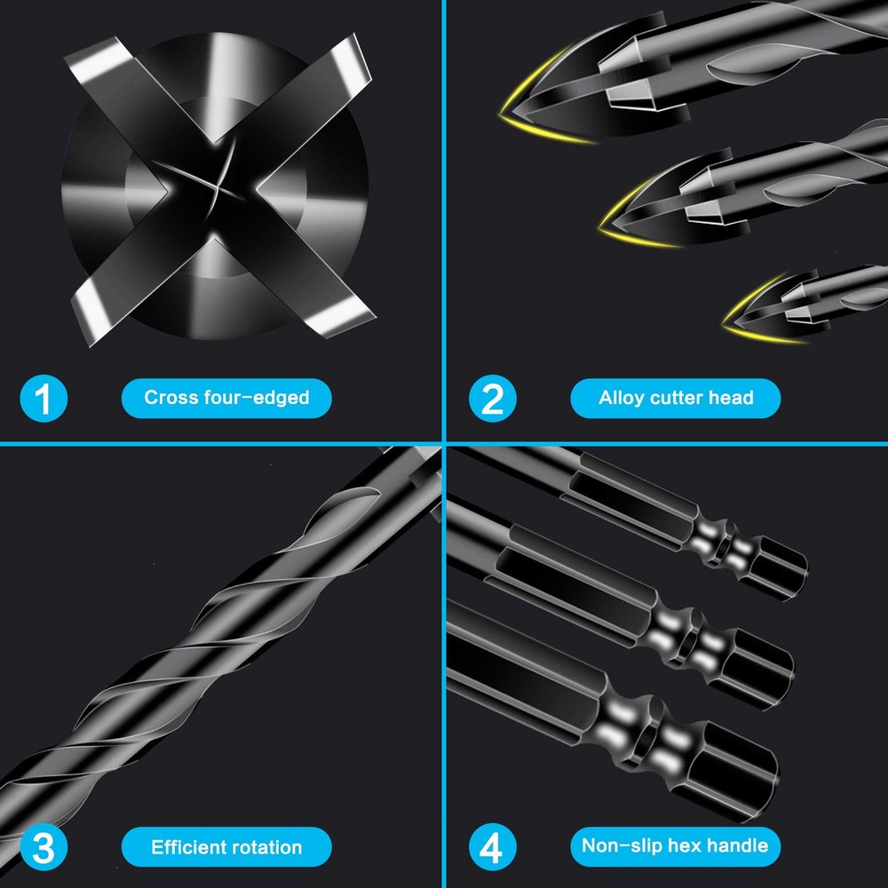 5 Pcs Masonry Concrete Drill Bit Set for 5 Pack Multiple Sizes (3/16"-1/2")