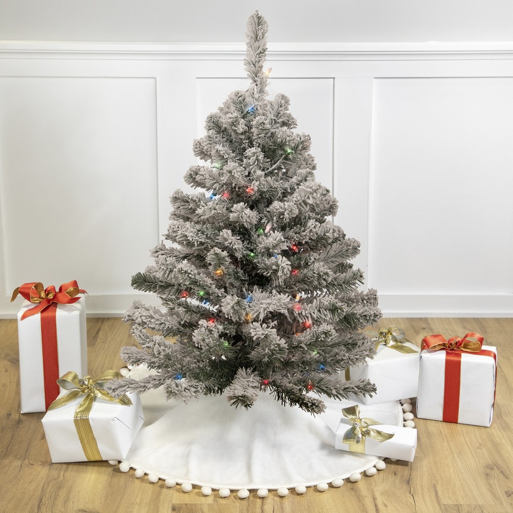 Northlight 3' Medium Flocked Madison Pine Artificial Christmas Tree Multi Lights